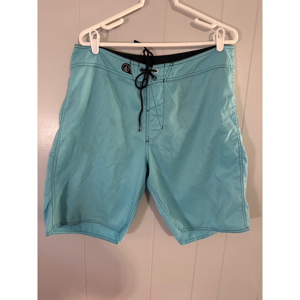 Volcom Board Shorts Mens 36 Blue Geometric Honeycomb Textured Swim Trunks